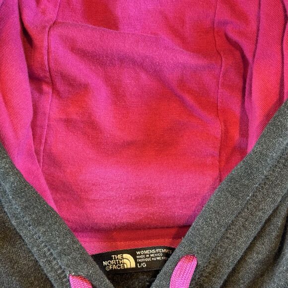 The North Face Women’s Large Gray Hoodie Pullover Sweatshirt Pink Logo Casual - Picture 13 of 16